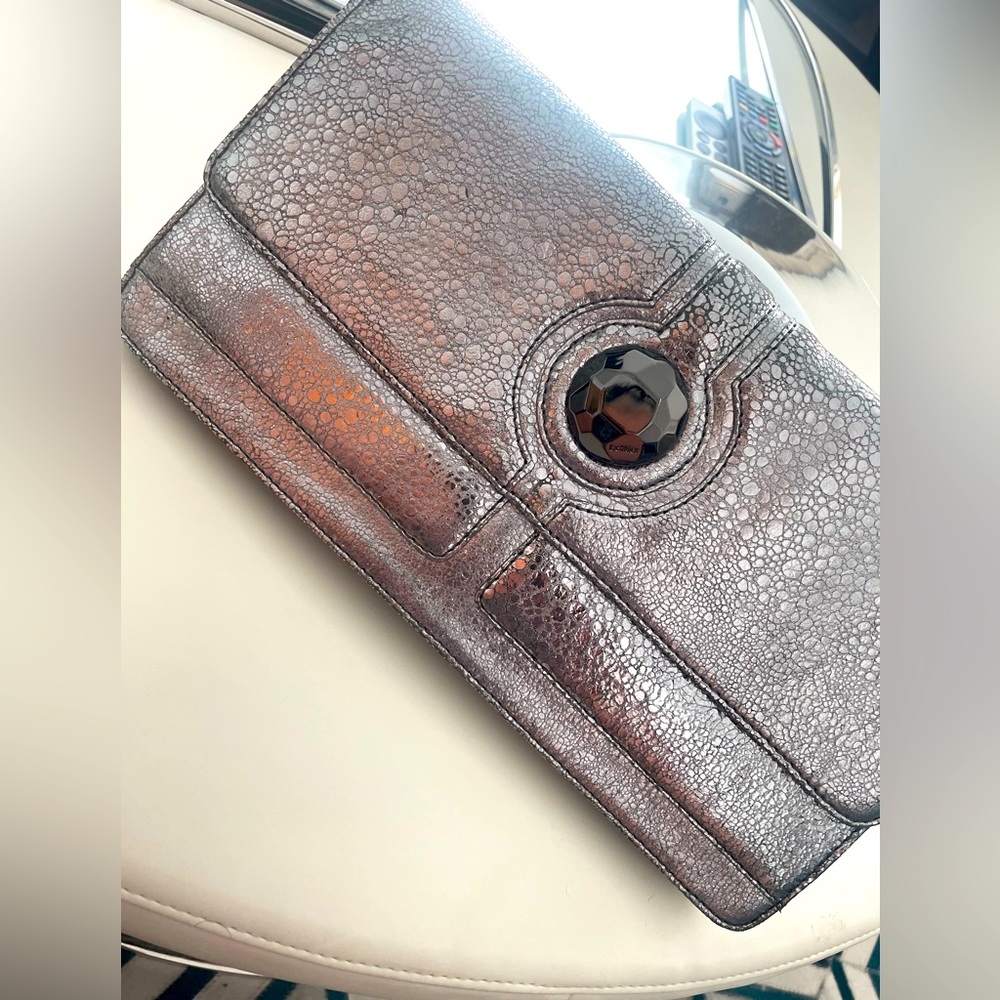 Botkier Large Silver envelope clutch with pajama bag.